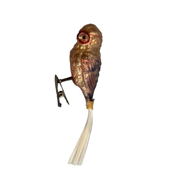 Antique German Blown Glass Owl Clip-On Ornament C1930 With Reinforced Tail Rare - Picture 5 of 6